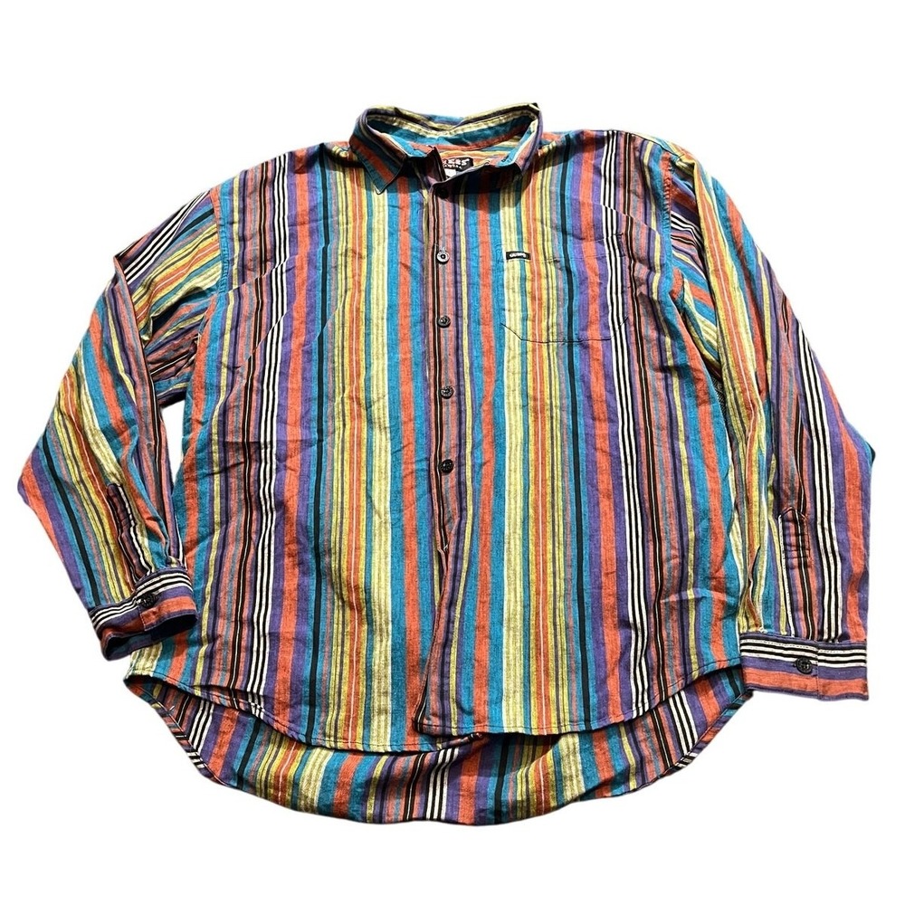 Guess Button Down‎ Shirt Mens L Multi-Color Vertical Stripe Vintage 90s USA Made